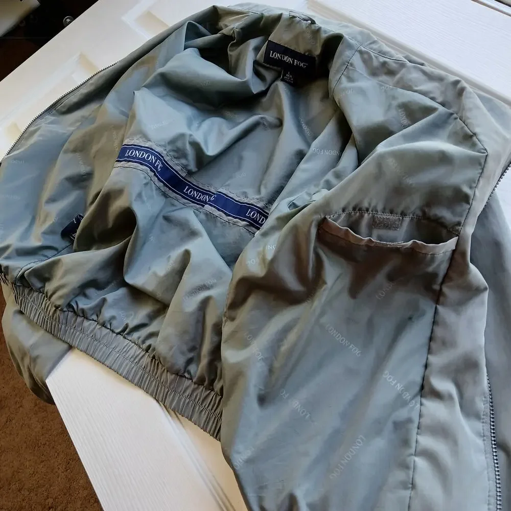 London Fog Grey Windbreaker Jacket L VTG Y2K golf bomber full zip button collar